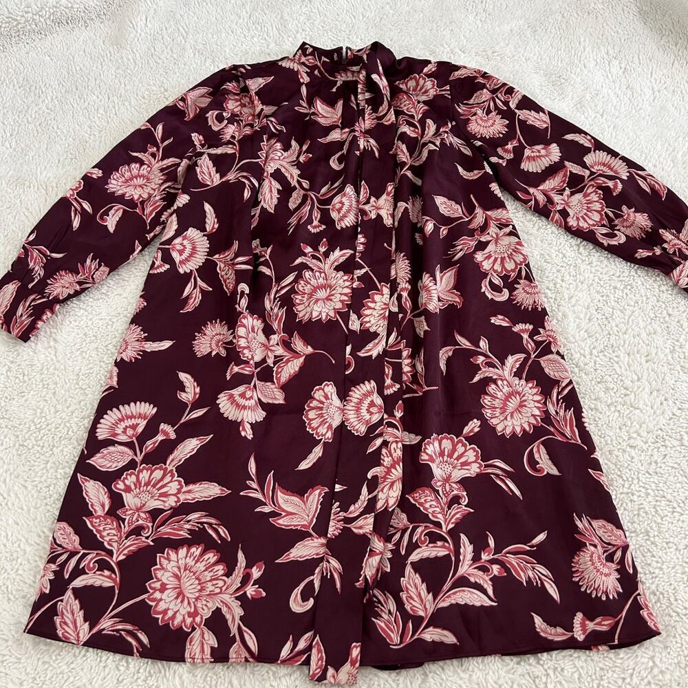 Ann Taylor Womens SP Burgdundy Floral Dress Chic Office Teacher Business Preppy